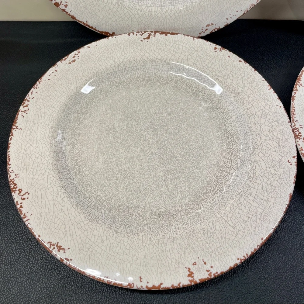 Williams Sonoma Rustic Outdoor Melamine Dinner Plates Set of 4 Ivory Crackle 11”